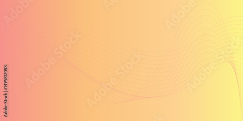 Abstract peach and yellow gradient background with delicate pink wave lines