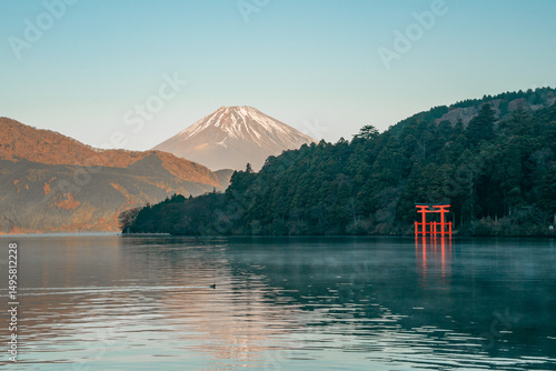 Mount Fuji and Torii Gate at Lake Ashi, Hakone, Japan