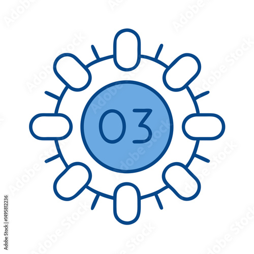 Ozone molecule representation in blue and white flat design  