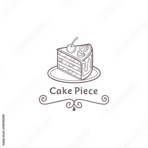 Delicious Layered Cake Piece with Cherry on Plate