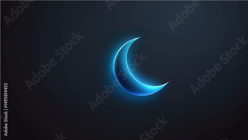Abstract blue night sky with glowing crescent moon and wave shapes