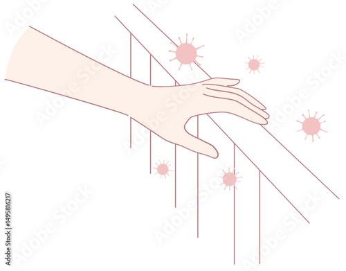 This illustration shows a hand making contact with a surface, emphasizing the potential risk of germ transmission