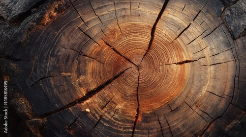 A macro shot of a cut tree stump, revealing the intricate growth rings and wood grain.