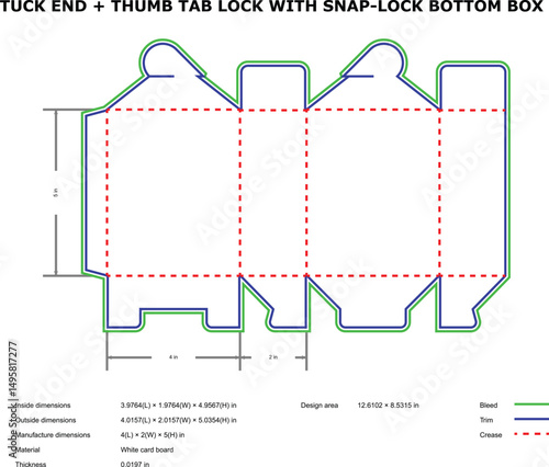Diecut template tuck end thumb tab snap lock bottom box