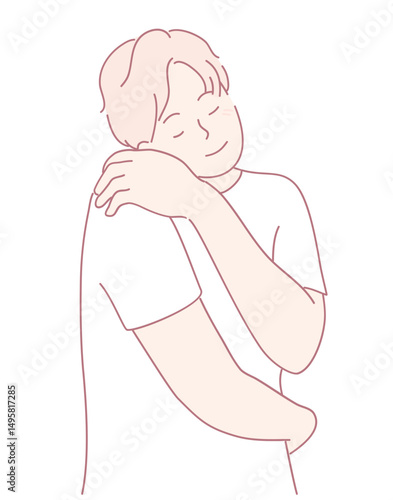 An illustration that beautifully depicts a gentle selfembrace, representing profound selflove and comfort