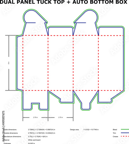 Dual panel tuck top auto bottom box diecut template