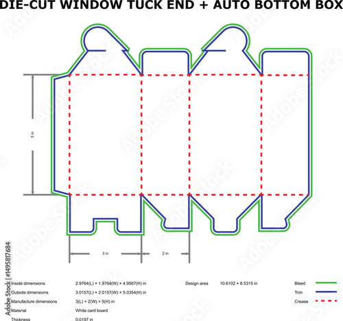 Die cut window tuck end auto bottom box template design