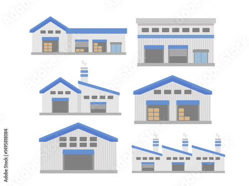 工場  倉庫  建物  イラストセット