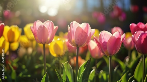 Radiant Tulips in Bloom: A Captivating Display of Springtime Beauty and Light