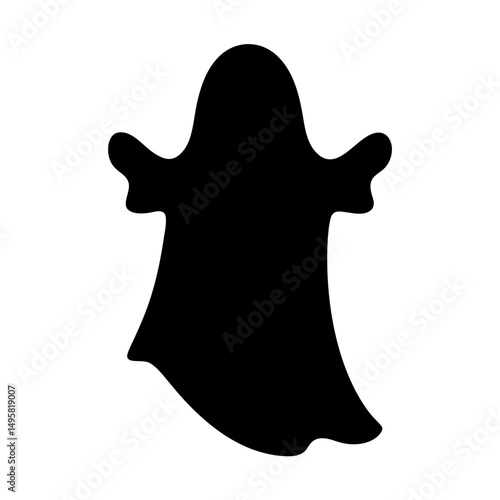 Silhouette of a spooky black ghost figure on a white background