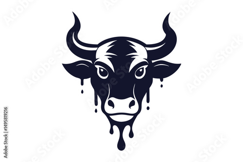 Mythical ox head tattoo vector with expressive strokes