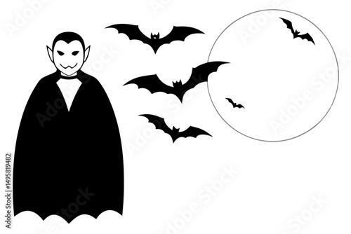 Classic vampire figure with cape and fangs drawn in vector