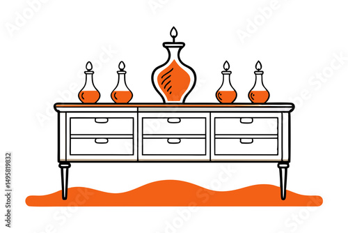 Elegant wooden sideboard vector with narrow frame