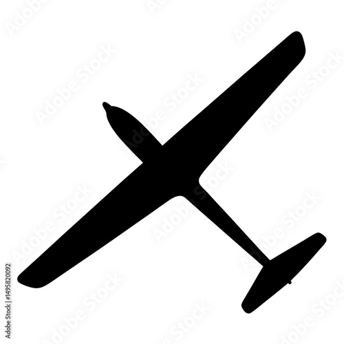 Black Silhouette of a Sailplane or Glider Aircraft on a White Background