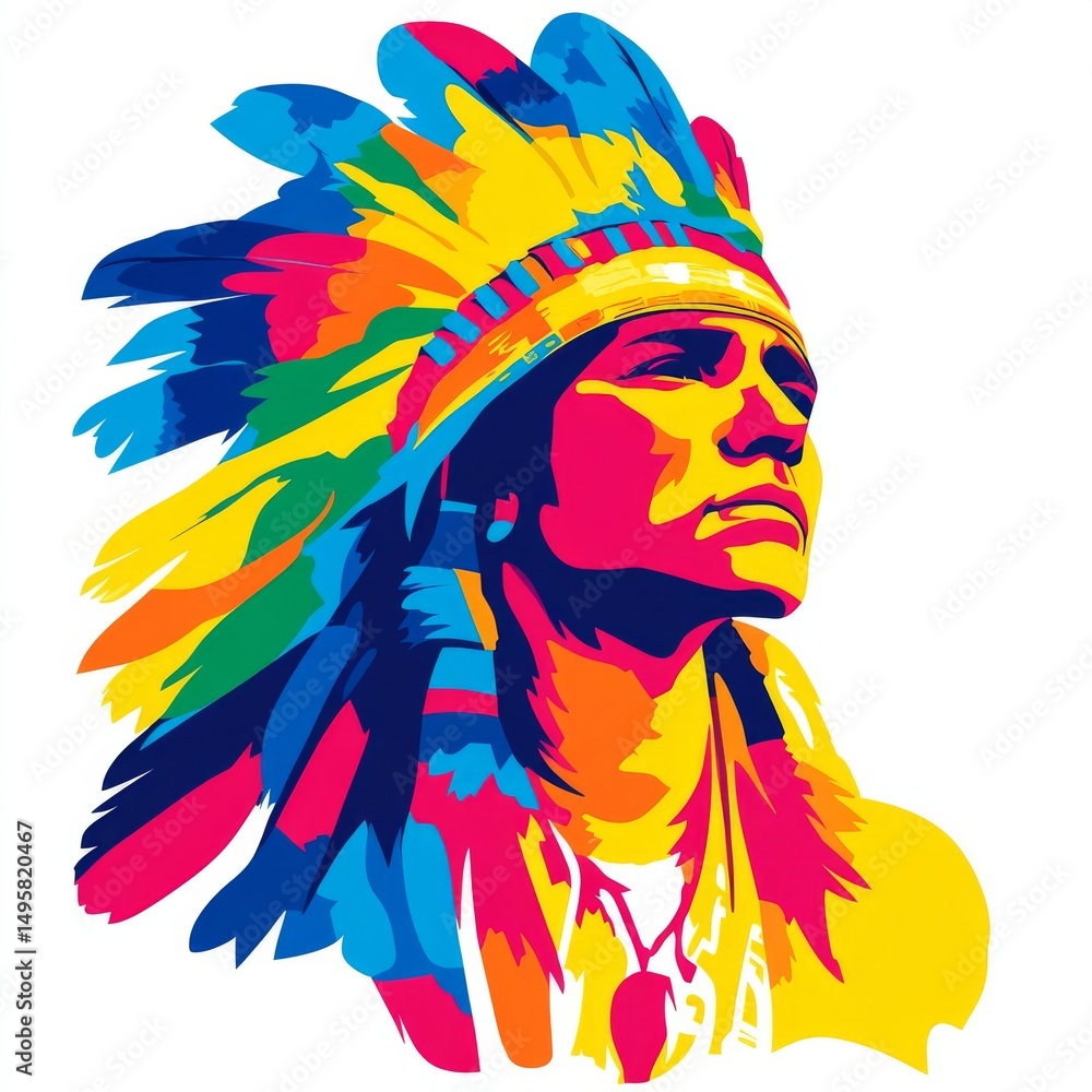 Fototapeta premium American Indian Portrait Illustration Watercolour Painting