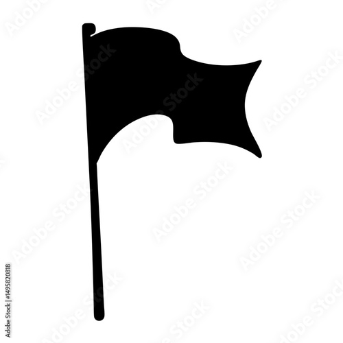 Simple black flag icon blowing in the wind on a white background
