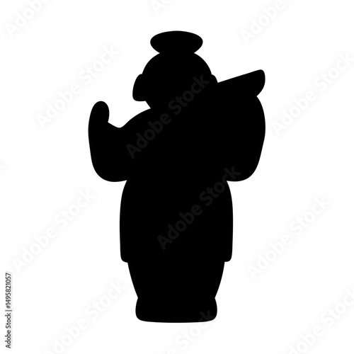Silhouette of a Japanese Kokeshi Doll with a Topknot Hairstyle Design