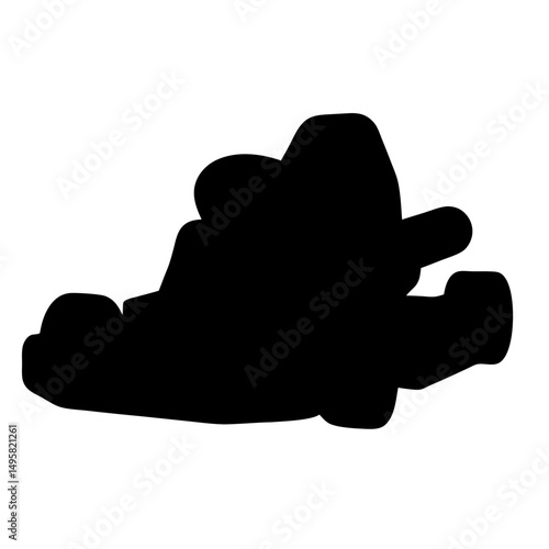 A black silhouette of a vintage style go kart racing on track