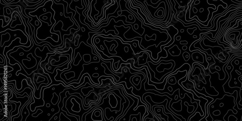 Abstract Topographic map design with Seamless pattern with lines on black background. geographic contour map paper texture. Retro topographic map. geographic mountain relief. terrain path isolated on 