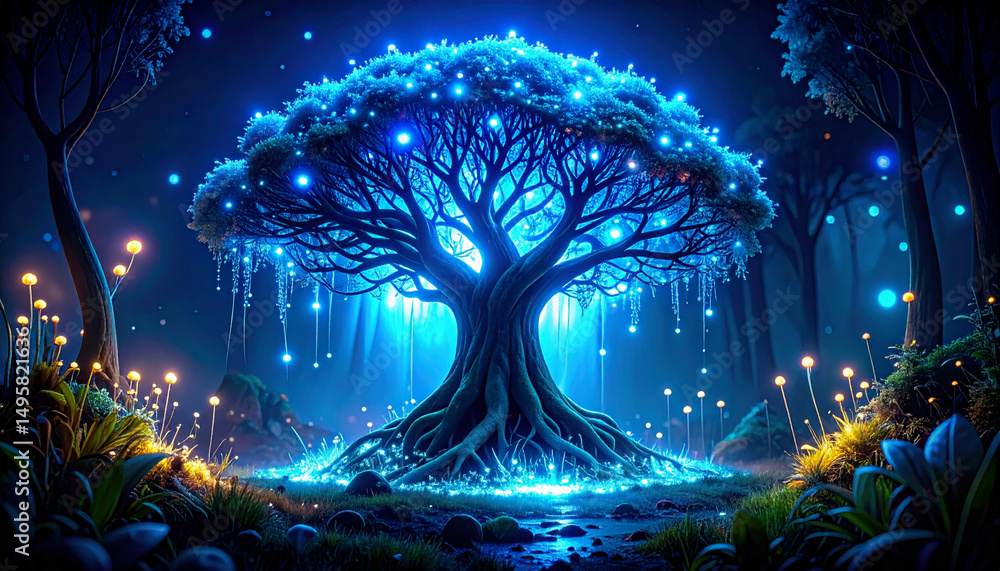 Fototapeta premium Enchanted Glowing Tree in a Magical Forest Fantasy Art