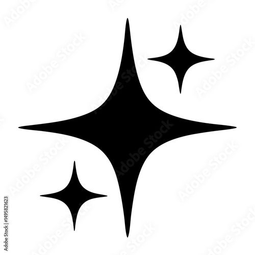 Four pointed star with two smaller stars, simple design and modern look