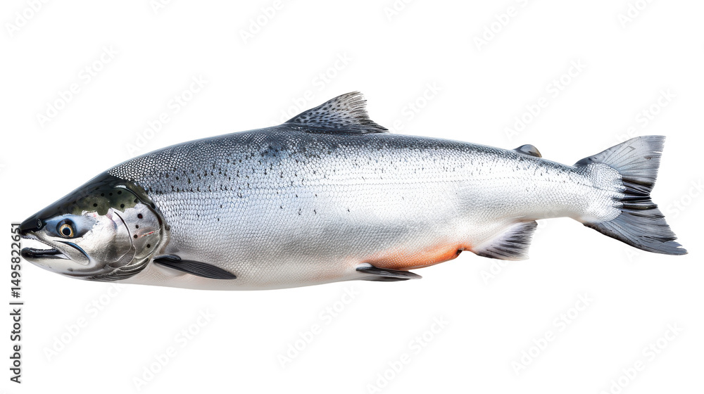 Naklejka premium Fresh Atlantic salmon fish isolated on white background, showcasing its natural beauty