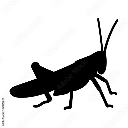 Silhouette of a grasshopper with long antennae and a large abdomen