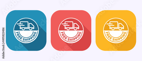 Free shipping icon design illustration, Free delivery sign symbol in shadow button design
