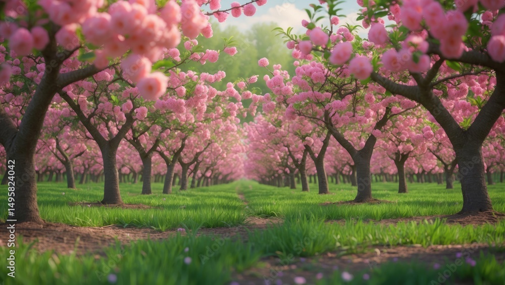 Fototapeta premium Blossoming peach trees