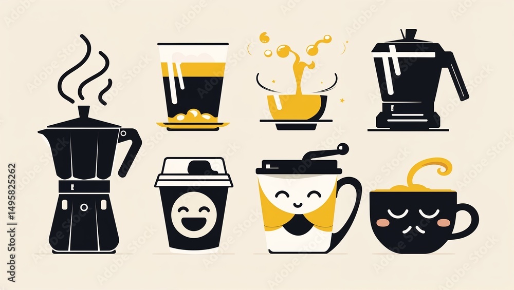 Vibrant Minimalist Coffee Barista Icon Collection Vibrant Minimalist Coffee Barista Icon Collection