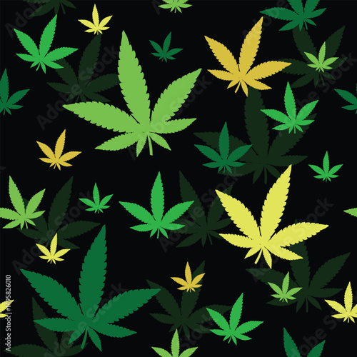 Seamless vector pattern with marijuana cannabis leaves foliage illustration