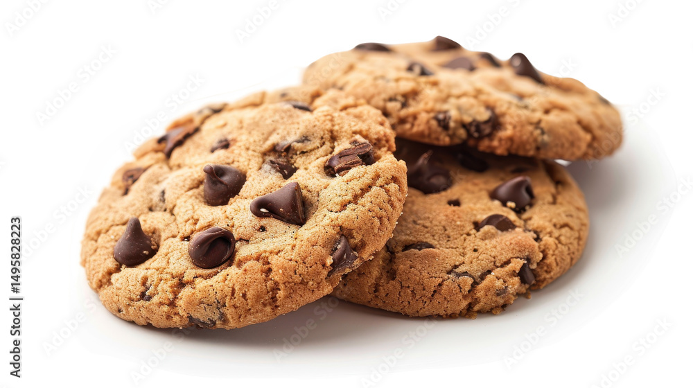 Freshly baked chocolate chip cookies on a white plate, with a soft focus background Freshly baked chocolate chip cookies on a white plate, with a soft focus background