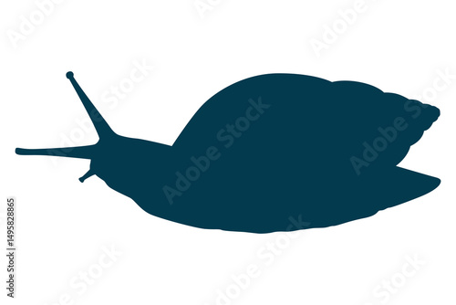 A dark teal silhouette of a snail with a coiled shell and visible antennae on a clean white background