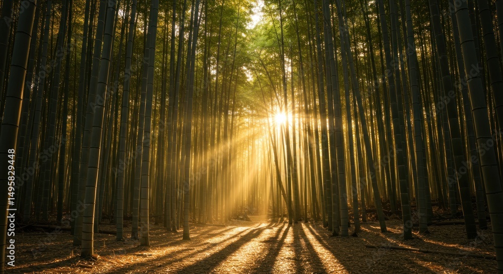 Naklejka premium Bamboo Forest with Sunlight, Natural Light, Nature Photography
