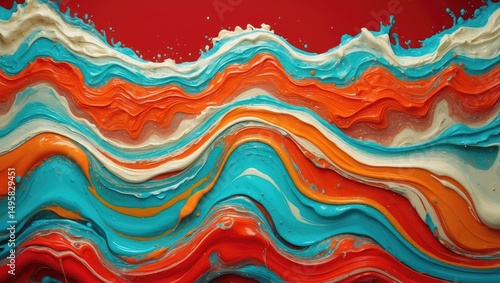 Acrylic texture in fluid art with colorful wave mixing
