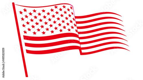 An abstract American flag waving dramatically in bright red a bold patriotic graphic against a black
