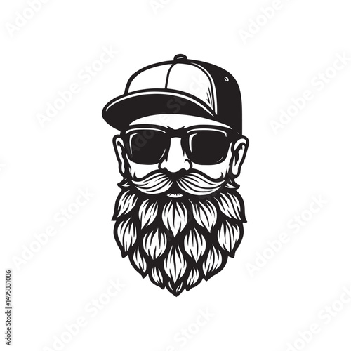 Head with beer hop beard Vector illustration on an isolated background