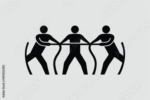 Silhouette of a group of people pulling a rope, vector illustration.