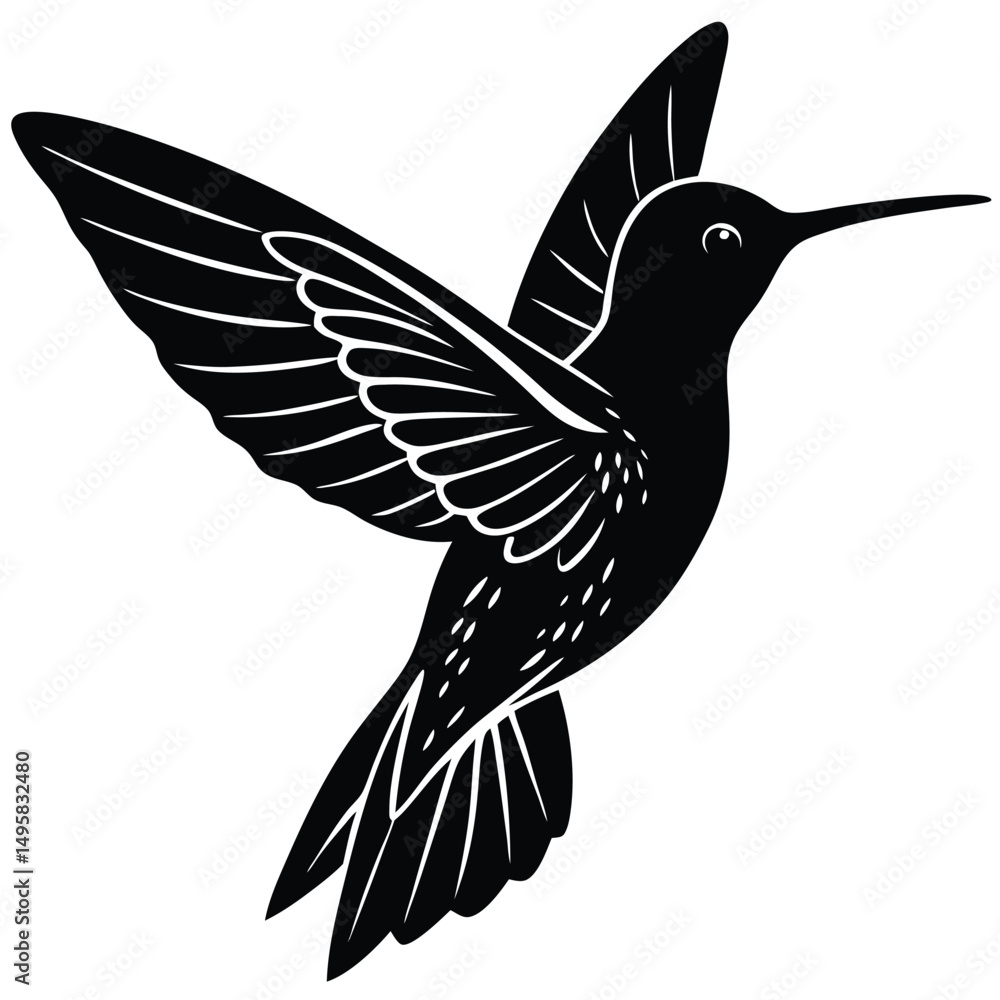 Obraz premium Elegant Hummingbird in Flight Black and White Illustration