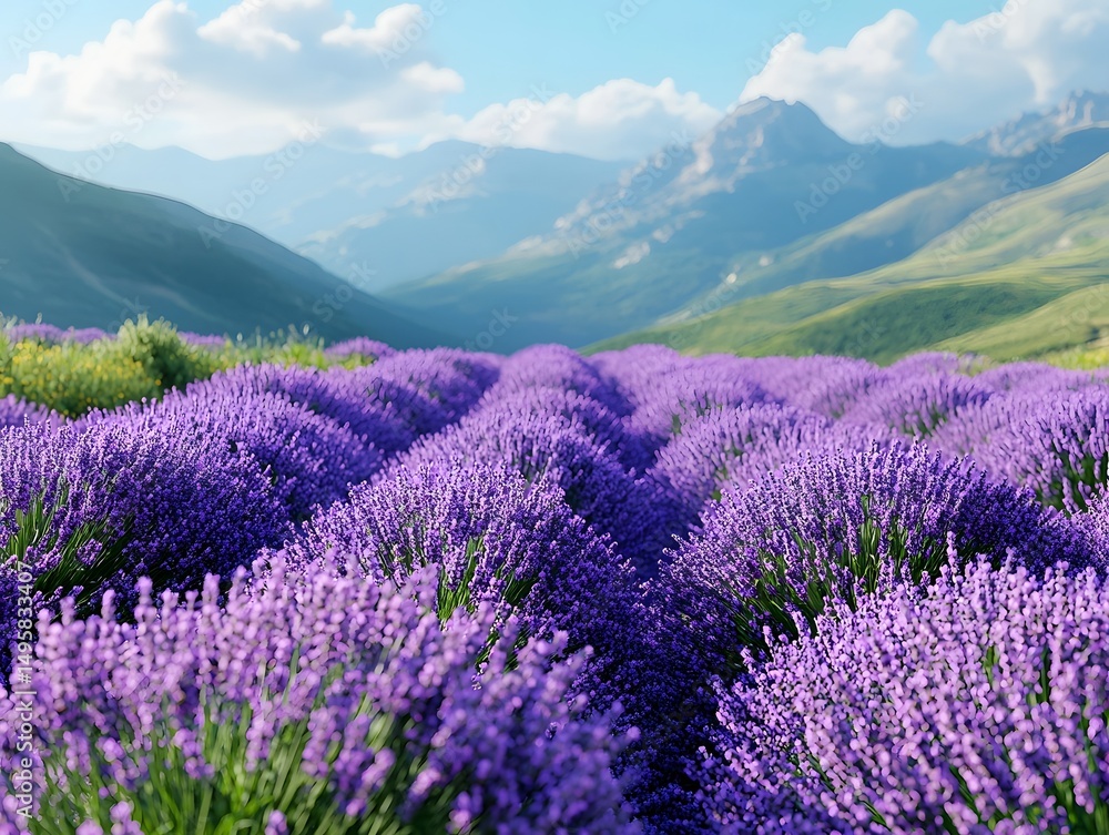 Obraz premium Lavender field in a picturesque countryside setting