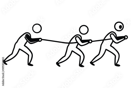 Silhouette of a group of people pulling a rope, vector illustration.