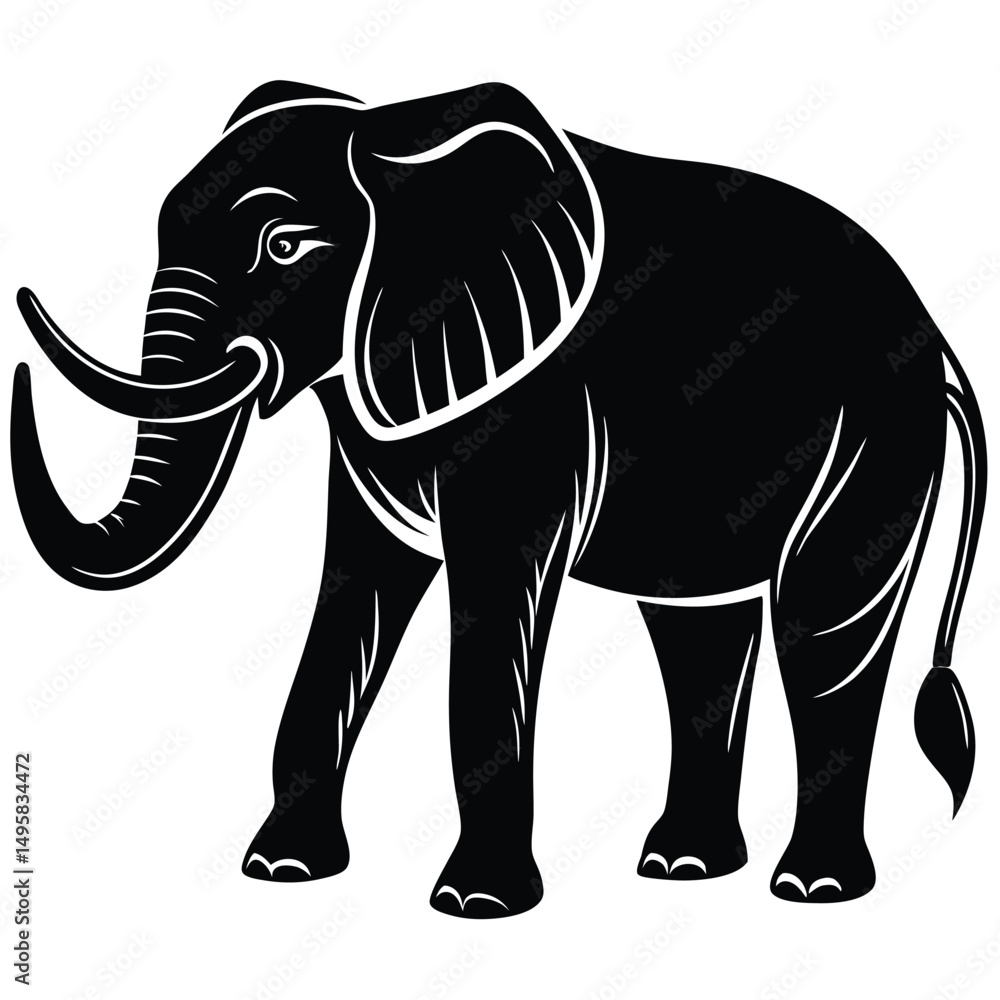 Fototapeta premium Majestic Elephant Silhouette Black and White Animal Illustration