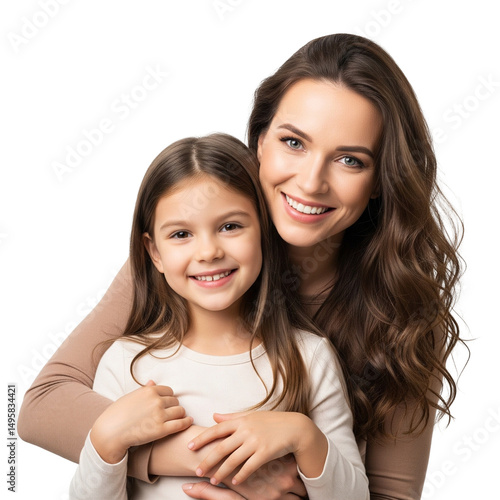 Happy Mother and Daughter – Smiling Family Portrait Isolated on Transparent Background, Parenting and Love Concept. Generative AI