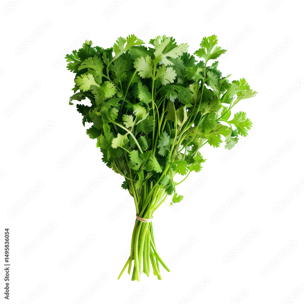 Fresh bunch of cilantro against a white background, ideal for culinary use and recipes Fresh bunch of cilantro against a white background, ideal for culinary use and recipes
