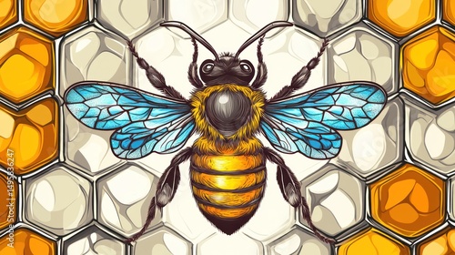 Honeybee on Honeycomb Pattern photo