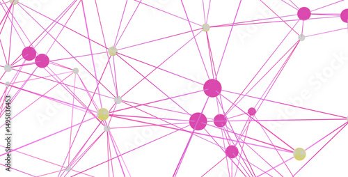 Pink and yellow nodes connected by lines. Network, connection, technology concept.