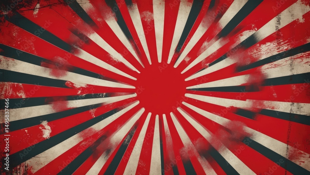 Fototapeta premium Scarlet distressed background with sunburst design