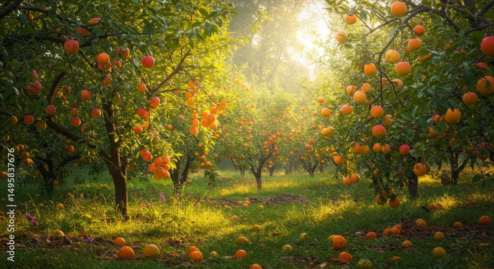 Obraz premium Orange fruit orchard scene