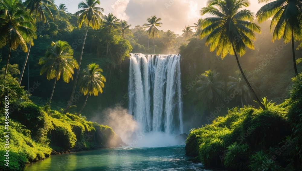 Naklejka premium Valley Waterfall Located in the Center of the Island