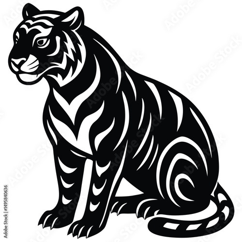 Wallpaper Mural Majestic Sitting Tiger Black and White Tribal Style Illustration Torontodigital.ca